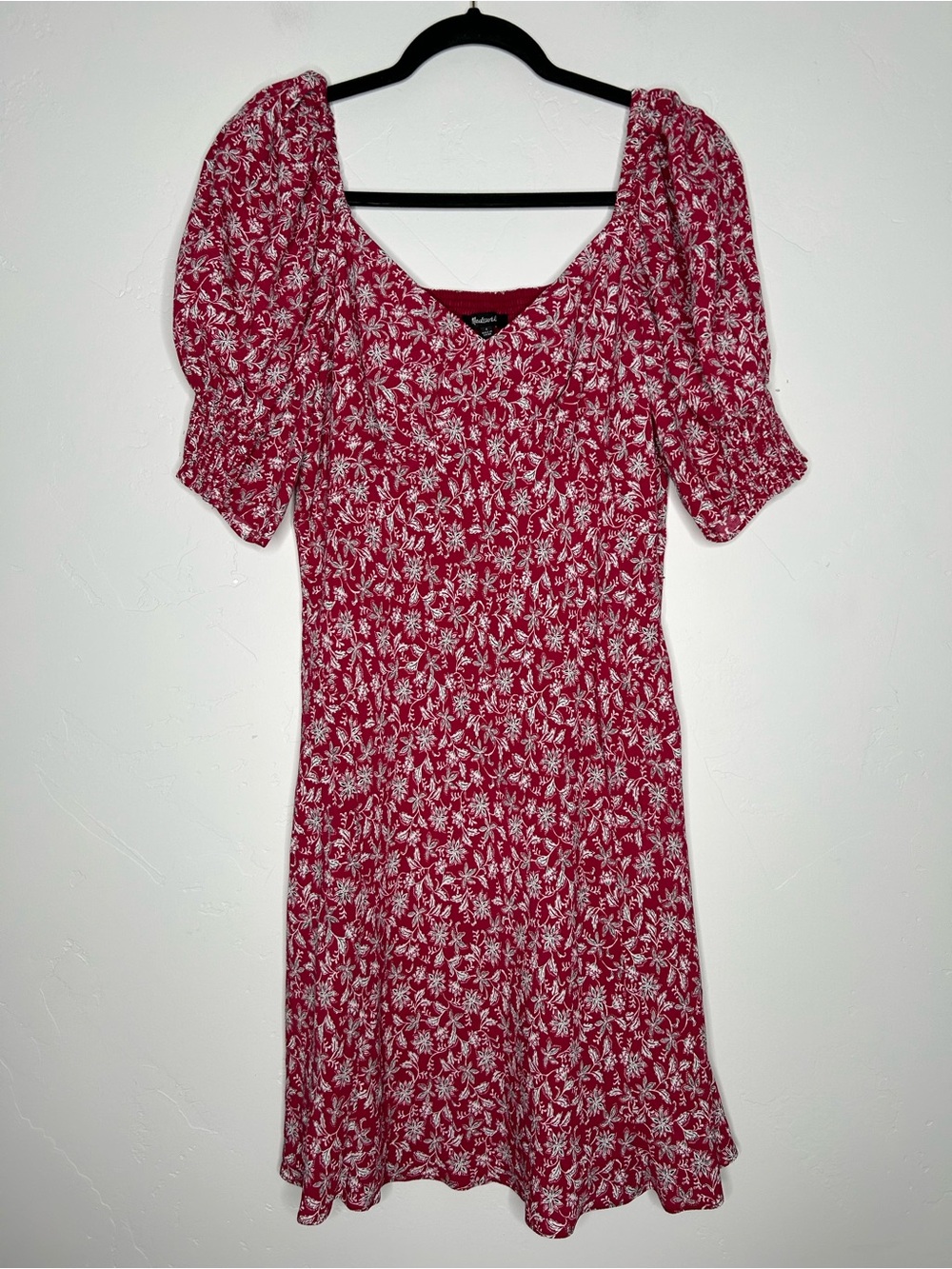 NWT Madewell Burgundy Floral Puff-Sleeve Mini Dress Size 4 Summer Cottagecore